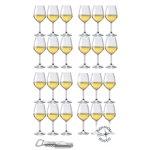 Servizio Bicchieri, Set 25 Pezzi, Set Calici Vino Bianco Mod Divino Con Cavatappi In Acciaio Inox San Filippo