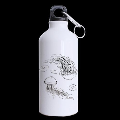 Designs Jellyfish Octopus Deep Sea Ocean Fish Sports Bottle 13.5 OZ - BPA Free£¬ one-sided Aluminum Material Water Bottle, White