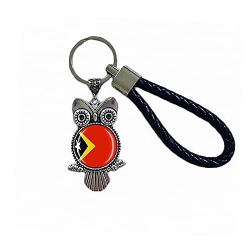 Porte-clés avec drapeau du Timor oriental - Cadeau souvenir - Porte-clés hibou - Pour homme et femme, Timor oriental, 18 CM (7.09')