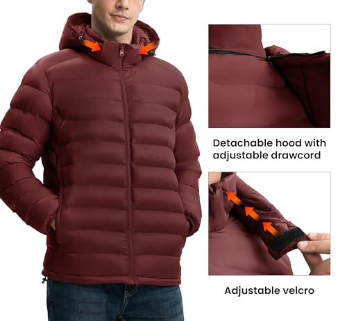 Image of Gopune Men's Lightweight Puffer Jacket Detachable Hooded Water Resistant Puffy Winter Down Jackets for Snow Ski Travel