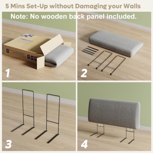 Image of Pinmoco 4.7 inch Upholstered Headboard for Full Size Bed, No Drill Needed, 5 Min Assembly, Headboard for 8-14 Inch Mattress, Perfect for Renters Dorm Kids Pet, Linen Gray