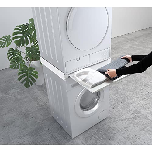 Maclean MC-890 Universeller Verbindungsrahmen mit Ausziehplatte für 60x53 cm Waschmaschinen oder Trockner Platzsparend Zwischenbaurahmen bis 60kg