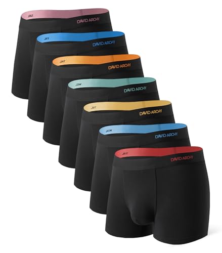 DAVID ARCHY Mens Trunks Underwear Bamboo Rayon 7-Pack, Breathable & Cool Boxer Briefs with Support Pouch, Wicking-Moisture Soft Stretch Boxers for Men No Fly(M, Black - 3.5'')
