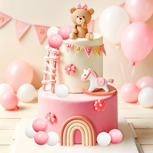 LaVenty Pink Bear Cake Decoration Baby Bear Baby Shower Cake Topper Bears Cake Decoration Baby Shower Birthday Cake Decoration