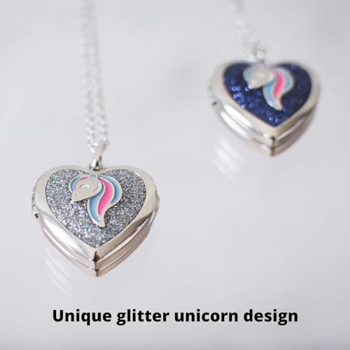 iSparkle Unicorn Heart Locket Necklace | Sparkly Glitter Animal Pendant | Secret Inside Storage | Silver Tone Chain4