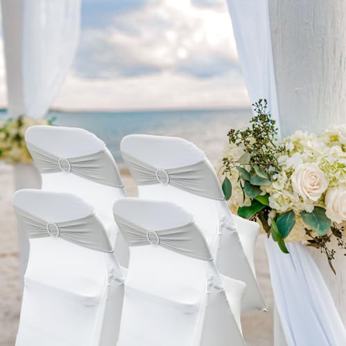 Image of Spandex Chair Sashes Bands, Silver, 50PCS | Stretch Chair Ties Bows, With Buckle Slider, For Wedding Party Banquet Decoration