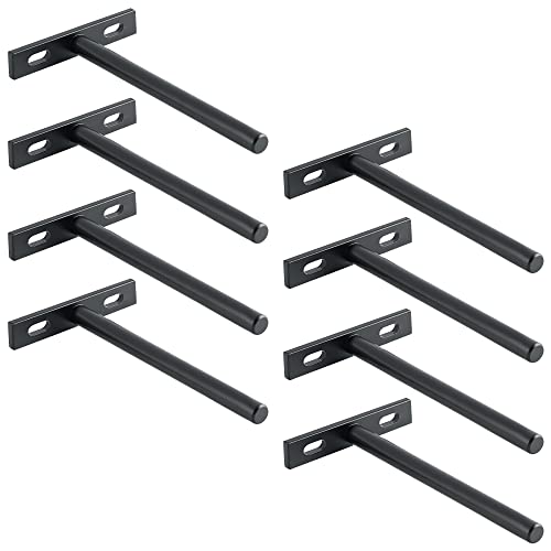 Sayayo Floating Shelf Brackets Heavy Duty 125MM/5-Inch Invisible Hidden Shelf Supports for Wall T Shape Metal Brackets for Concealed Wood Shelves Wall Mounted Matte Black 8 Pack