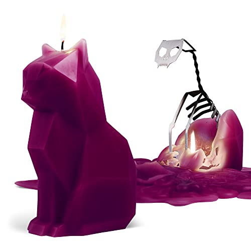 Pyropet Kisa Cat Candle with Skeleton Inside, Burgundy, Sculptural Geometric Kitty Candle Art Piece,...