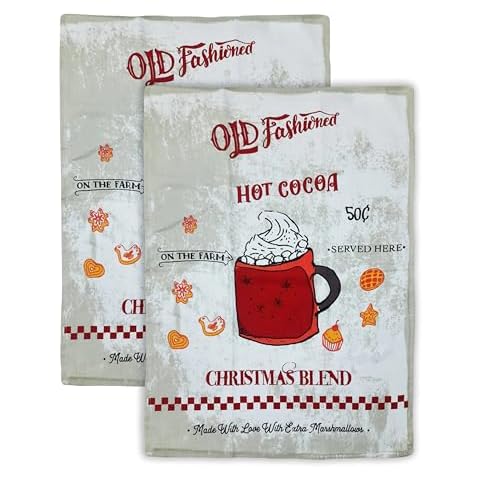 WeKonnect Mod Lifestyles; Vintage 'Old-Fashioned Hot Cocoa' Design Kitchen Towel | 20" X 28", 100% Cotton | Cozy Christmas Décor Towels for Holiday Kitchen Charm & Seasonal Gift Giving (Pack of 2) Cover