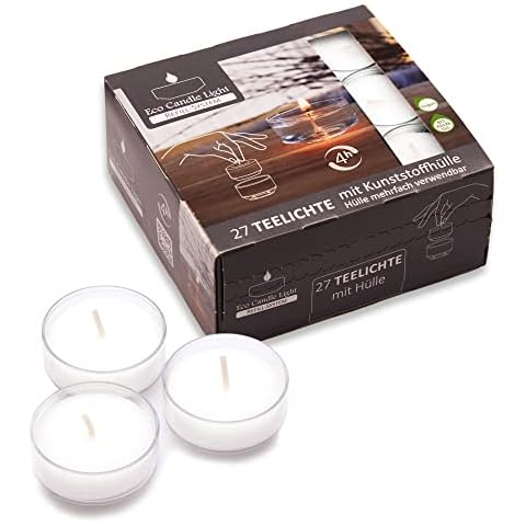 Candelo Juego de 27 velas de té ecológicas recargables en funda transparente sin fragancia Cover