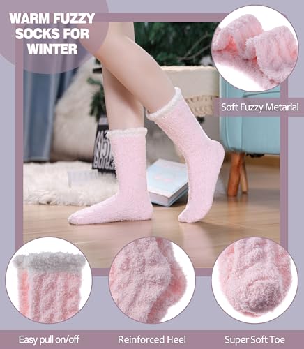 Image of LANLEO Fuzzy Socks for Women Soft Cozy Fluffy Slipper Winter Warm Microfiber Plush Sleeping Socks