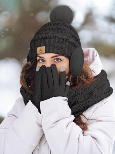 image for LOROME Winter Hat Scarf Gloves and Ear Warmer, Warm Knit Beanie Hat To