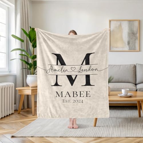 Personalized Monogram Name Blanket, Custom Last...