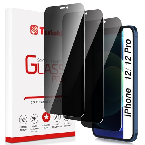 Tentoki Sichtschutz für panzerglas iPhone 12/ iPhone 12 Pro 6 1 Zoll Full Screen Anti-Spy Privacy Panzer Schutz Glas [3 Stück] Kratzfest Anti-Fingerprint und blasenfrei