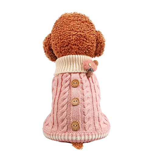 Clopon Dog Sweater Winter Clothes Fleece Shirts Turtleneck Warm Kintted Pet Sweater Puppy Coat Vest for Fall Spring Pink
