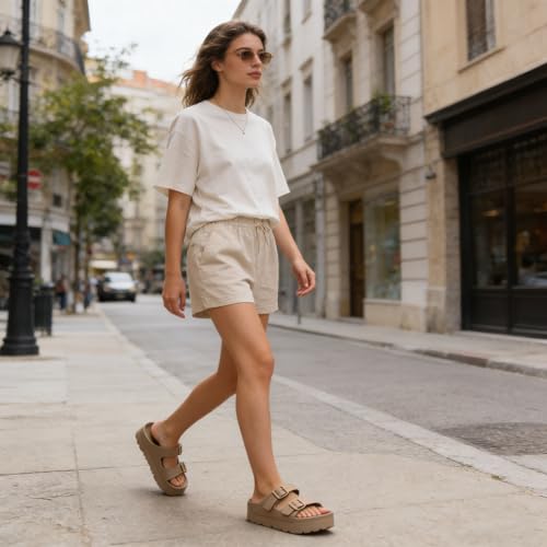 Image of L LOUBIT Women's Platform Sandals with Arch Support Pillow Soft Adjustable Buckle Slides Lightweight Non-Slip Summer Beach Shoes