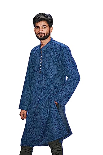KURTABAAJAR® Dark Blue Men's Only Kurta for men Indian Party Wear Traditional Dress Ethnic Embroidery Wedding kurta for Men