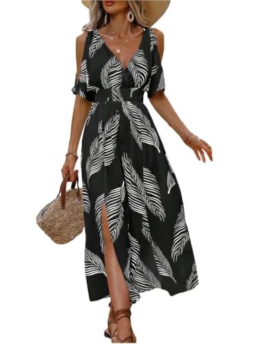 Verdusa Women's Tropical Cold Shoulder Maxi Dress