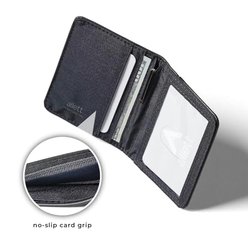 Image of Allett Hybrid Card Wallet, Onyx Black | Leather, RFID Blocking, Vertical Layout | Minimalist, Bifold, Card Holder, Water Resistant, Thin, Front Pocket | Holds 3-10+ Cards, Cash