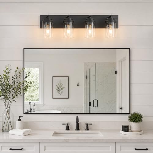HTEJVE Matte Black Bathroom Light Fixtures,4-Light Vanity Light Over Mirror by HTEJVE - Used condition - Image 9