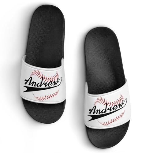 Custom Sports Slides Personalized Slippers - Baseball Sandals Quick Drying Softball Slippers Indoor Outdoor,Gifts for Men Youth Boy (Black,Style 13)