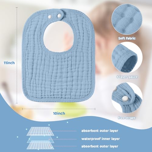 Image of Tallew 8 Pack Muslin Burp Cloths and Baby Bibs for Boy Girl 20 inch x 10 inch Cotton Baby Bandana Drool Bibs Muslin Burp Cloths Absorbent Rag for Newborn Toddler Infant Gifts(Blue Series)