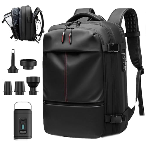 Space Vac Pro Backpack, 60l Expandable Vacpack Backpack with Pump, Anti Theft, Vacuum Travel Backpacks, Flight Approved (Black)