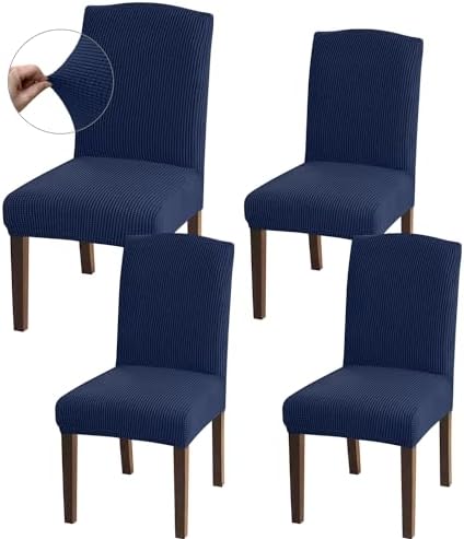 Granbest Hohe Dehnung Stuhlhussen, Universelle Passform Jacquard Esszimmerstühle Bezüge, Abnehmbare Stuhl Protektors für Esszimmer, Küche, Restaurant und Hotel (Set von 4, Marinebl
