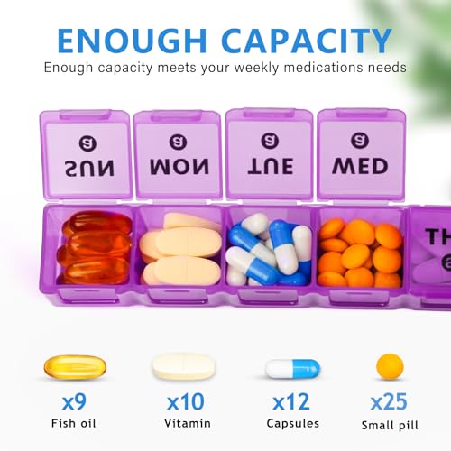 Image of 2-Pack Large Weekly Pill Organizer,Vitamin Pill Box Organizer 7 Day with Big Compartments, Am Pm Pill case for Travel,XL Medicine Organizer 14 Day for Fish Oils, Vitamin Holder Supplement