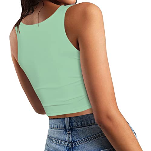 Image of Women's Sexy Sleeveless Crop Tops Double Layer Scoop Neck Cropped Tank Top