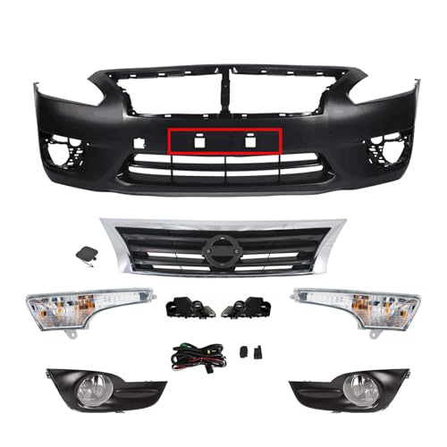Altima Front Bumper Cover Grille Kit Compatible with 2013 2014 2015 Nissan Altima Sedan With Fog Lights Without Sensor Holes