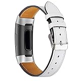 ANYE Kompatibel mit Fitbit Charge 3 Armband Damen, Lederarmband Fitbit Charge 4 Sport Fitness Tracker Echtleder Ersatzarmband für Fitbit Charge 3/Charge 4 Aktivitäts Tracker
