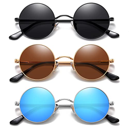 Image of MEETSUN Small Round Polarized Sunglasses for Men Women Metal Retro Hippie Circle Sun Glasses Driving Festival Cosplay UV400