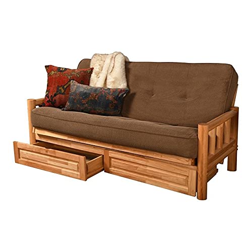 Lodge Frame-Natural Finish-Marmont Mocha Mattress-Storage Drawers