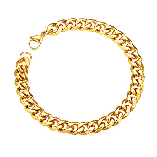 Mens Gold Bracelet Cuban Link Chain Bracelet 18k Gold Plated Bangle for Women