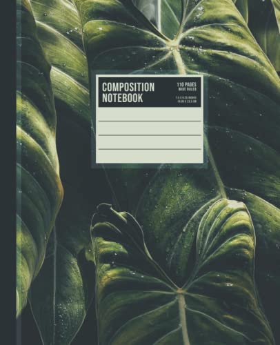 Composition Notebook: Lush Tropical Plants Dark - Wide Ruled Lined Paper Journal: 7.5' x 9.25' - 110 Pages (Wide Ruled Notebooks) - School Supplies for Kids Teens Adults - College Ruled