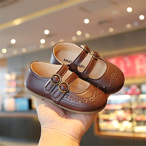 EnJoCho Little Boys Round Toe Shoes Summer and Autumn Girls Boots Cute Flat Hollow Hollow Breathable Comfortable (Brown, 27)3