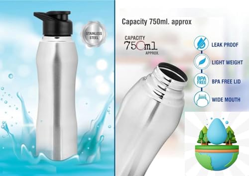 Image of Black Olive Stainless Steel Flip-Top Bottle 750Ml- Stainless Steel Single Wall Large Capacity Water Bottle with Flip Cap for Office, Gym, Home, Kitchen, Hiking, Trekking, Travel Bottle