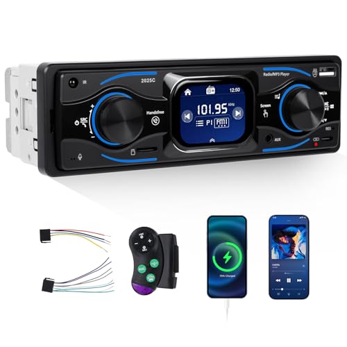 Radio Bluetooth Coche, GOHHDL Radio de Coche con Puerto de Carga Tipo C, Radio de Coche 1DIN con FM Bluetooth Manos Libres, 7 Colores, USB/U Disk/AUX/SD, SWC, EQ, indicador de Tiempo