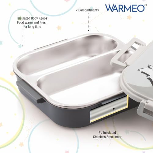 Image of WARMEO Jerry Insulated Lunch Box with Two Compartment BPA Free, Kids Lunch Box,Food Grade Ideal for School, Picnic, Office & Outdoor - 500ml Duck, Stainless Steel