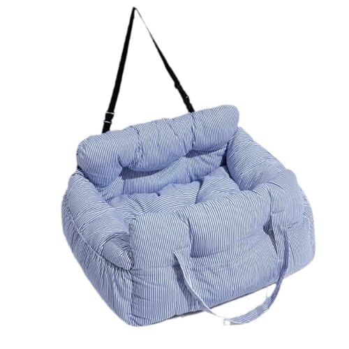 YOSIDO 車ドライブボックス ペットベッド 車用ペットシート ペットキャリーバッグ ペット用ドライブシート 飛び出し防止リード＆フック付き 犬 猫兼用 ３WAY 車載/ドライブ/旅行/通院 固定ベルト 滑り止め ふわふわ (ストライプ柄, Ｍ)