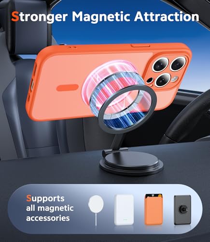 Image of FNTCASE for iPhone 15 Pro-Max Case: Matte Magnetic Phone Cases with Screen Protector Compatible with Magsafe Slim Anti Yellowing Rugged Shockproof Protective Translucent Cell Cover (C-Orange)
