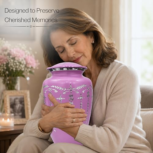 Image of Urns Human Ashes Adult Male /Female,Creamation Urn for Human Ashes Adult Man /Women,200+ Cubic inch Capacity,Decorative Burial Urn, Funeral Cremation Urns 11x6.5 - Purple