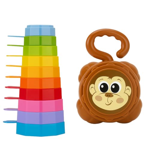 Brinquedo Educativo Bebê +8 Meses – Copos Empilháveis Coloridos com Estojo Macaquinho, Estimula Coordenação Motora, Cognitiva e Criatividade