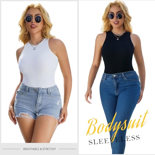 5 Pack Sleeveless Bodysuits for Women Crew Neck Sexy Halter Tank Top Body Suits Casual Stretchy Going Out Leotards4