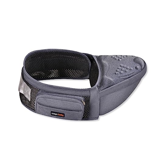SONARIN Transpirable Ergonómico Portabebé Asiento de Cadera,Portador de Bebé Multifuncional Taburete de Cintura Ligero con Bolsillo Lateral para Bebé Niño Pequeño 0-36 Meses(Gris)