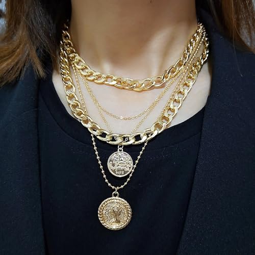 fdsmall Punk Chunky Chain Halskette Münze Vintage Gold Kubanische Kette Choker Anhänger Charm Schmuck