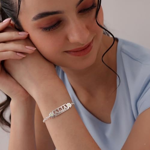 Image of TRUESILVER ACPL 925 Sterling Silver Personalised Bracelet for Women | Customized Name Bracelet Gift for Wedding Anniversary Birthday