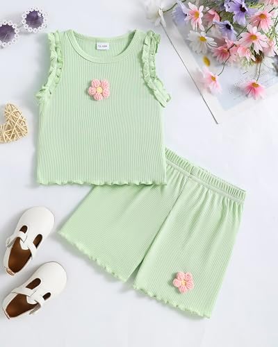 Image of Weebaby Toddler Girl Clothes Baby Summer Outfits Sleeveless Halter Top Ruffle Short Set Cute Kids Clothes Girls