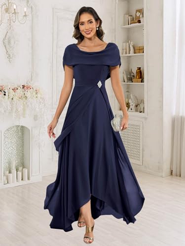 Scoop Neck Mother of The Bride Dresses for Women A Line Tea Length Formal Evening Dress3